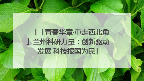 「青春华章·重走西北角」兰州科研力量：创新驱动发展 科技报国为民