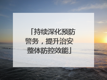 持续深化预防警务，提升治安整体防控效能