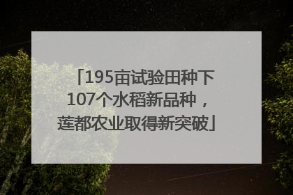 195亩试验田种下107个水稻新品种，莲都农业取得新突破